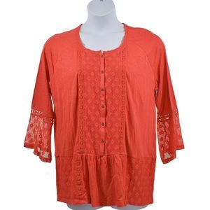 Style & Co Lace Sleeve Boho Button Top